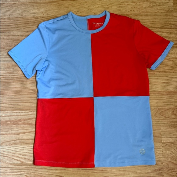 Tory Burch Sport Color Block T-Shirt in Red and Blue Sz XS - Picture 1 of 4